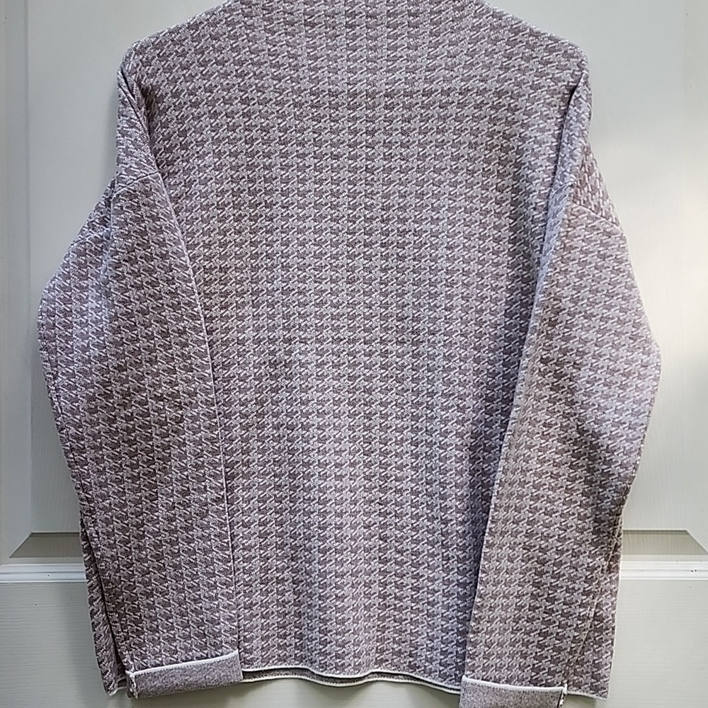 Tahari EUC Large Houndstooth Mock Neck Sweater Tan White Long Sleeve